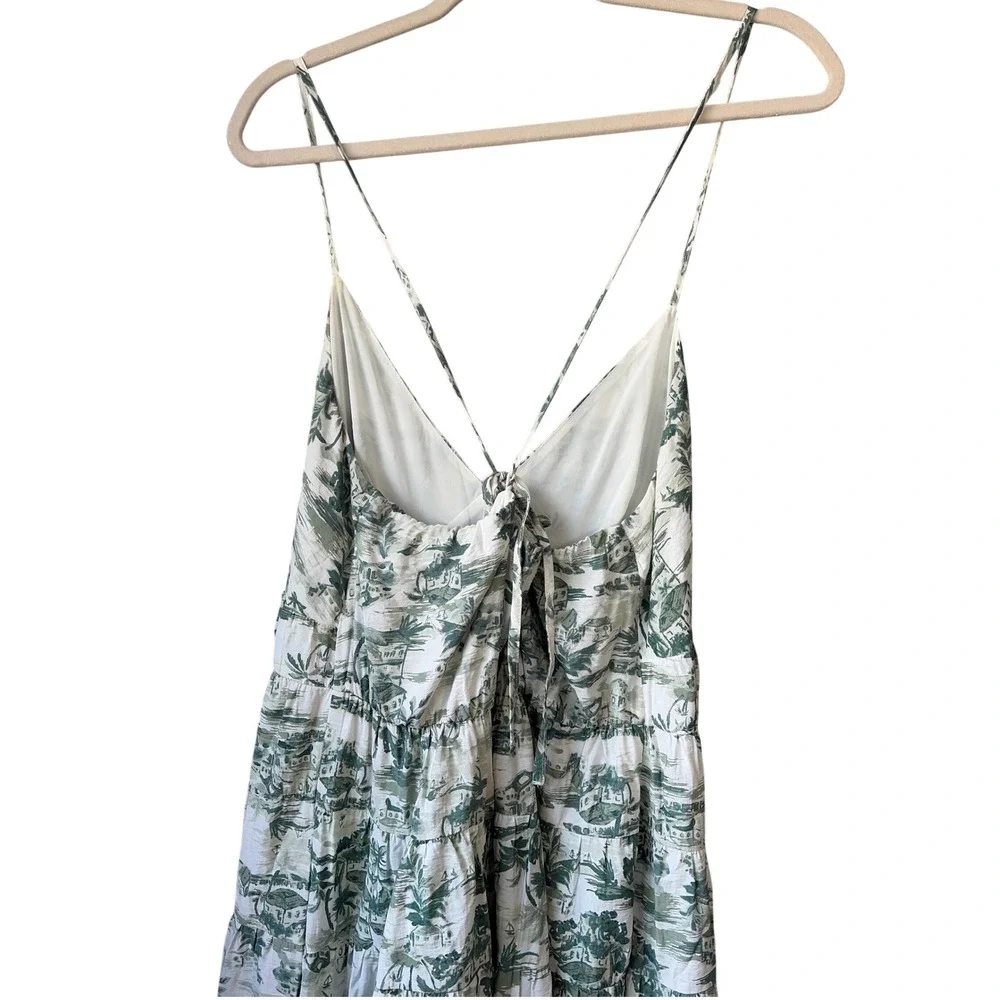 Abercrombie & Fitch Green Tropical Toile Tiered Maxi Dress Large Back Tie V-Neck